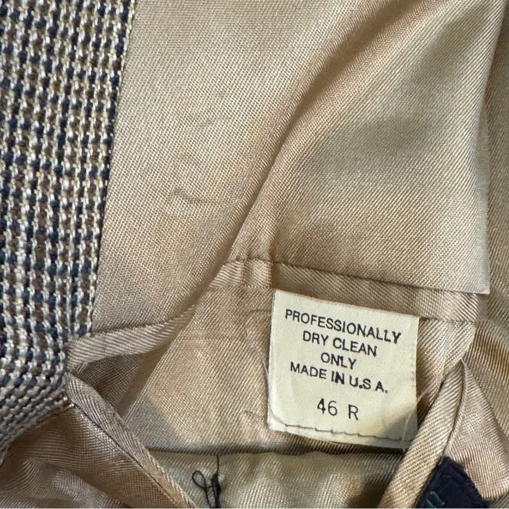 Warren Sewell Men Brown Blue Houndstooth Vintage Blazer 46R USA